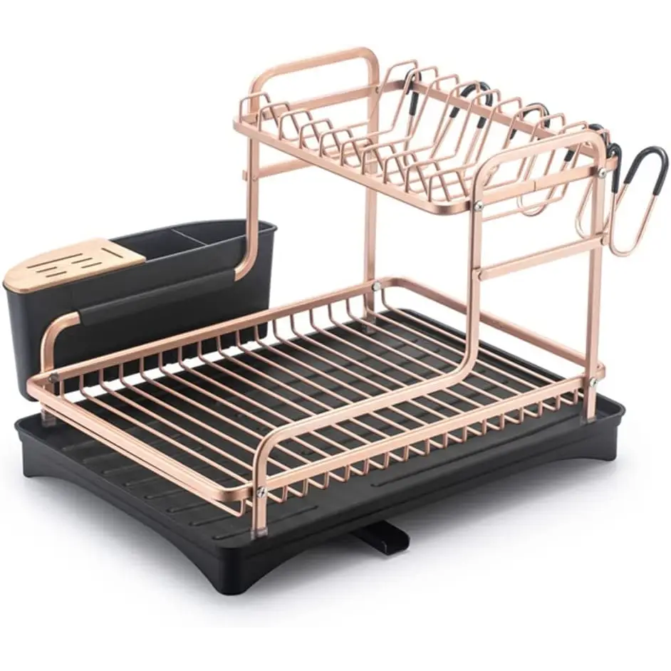 Aluminum Dish Drying Rack with Removable Cutlery Holder and Cup Holder - Home & Garden > Kitchenware