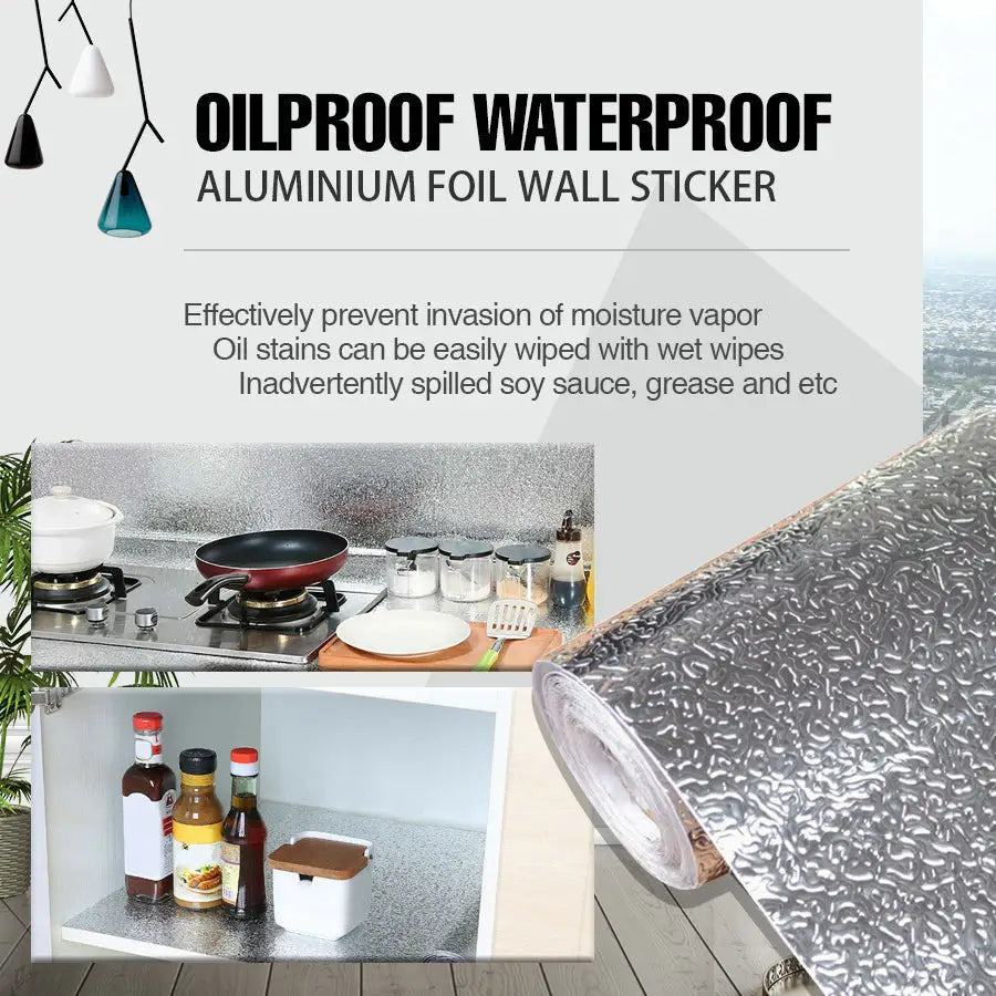 Aluminum Foil Sticker Self Adhesive Oil-proof Waterproof Kitchen Wall(60*500cm) - Home & Garden > Kitchenware