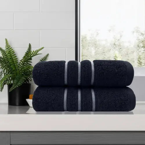amor classic dobby stripe super soft premium cotton bath towel 2 pcs sailor blue - Home & Garden > Bathroom Accessories