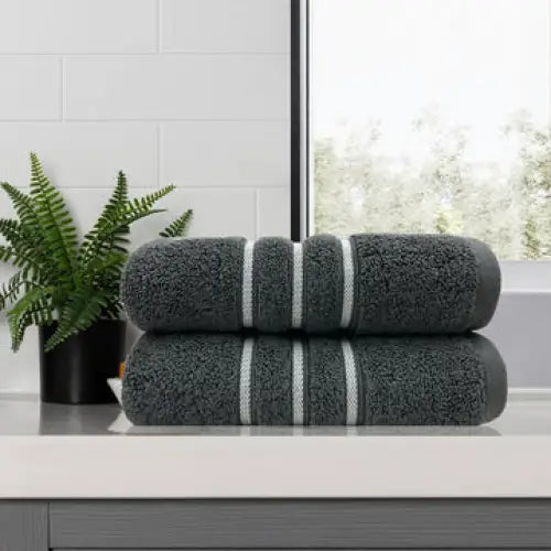 amor classic dobby stripe super soft premium cotton bath towel 2 pcs charcoal - Home & Garden > Bathroom Accessories >