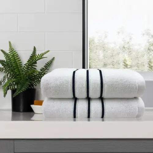 amor classic dobby stripe super soft premium cotton bath towel 2 pcs white - Home & Garden > Bathroom Accessories >