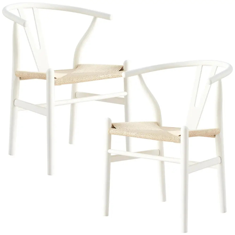 Anemone Set of 2 Wishbone Dining Chair Beech Timber Replica Hans Wenger - White - Furniture > Dining