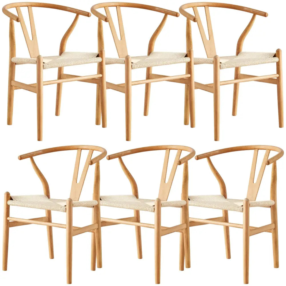 Anemone Set of 6 Wishbone Dining Chair Beech Timber Replica Hans Wenger Natural - Furniture > Dining