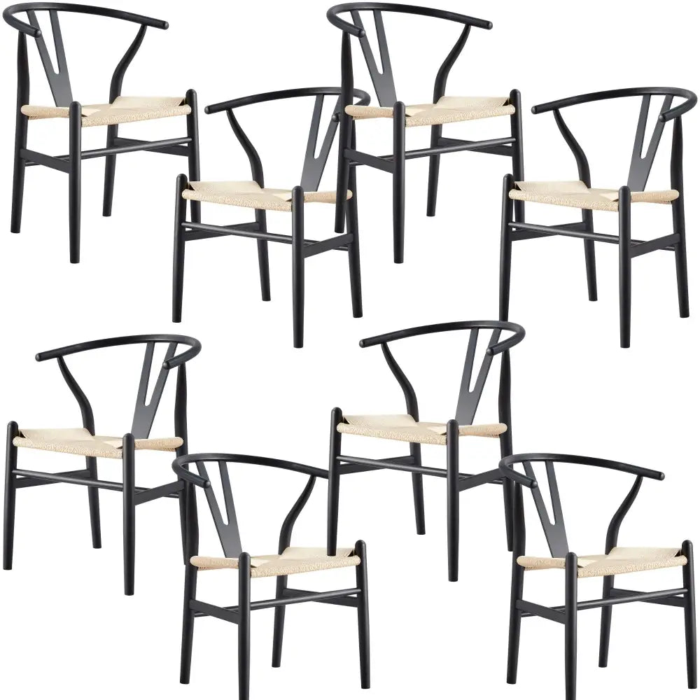 Anemone Set of 8 Wishbone Dining Chair Beech Timber Replica Hans Wenger - Black - Furniture > Dining