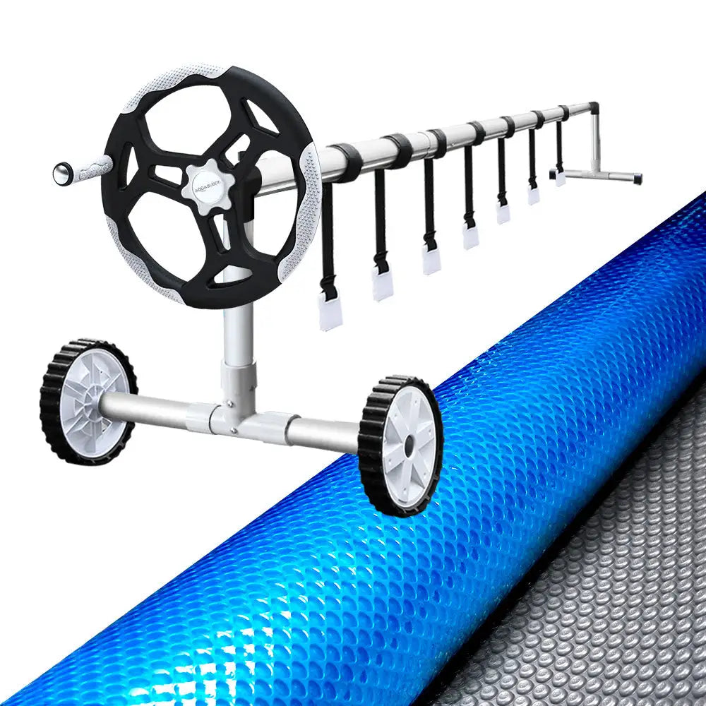 Aquabuddy Pool Cover 500 Micron 7x4m Silver Swimming Pool Solar Blanket 5.5m Roller - Home & Garden > Pool & Accessories