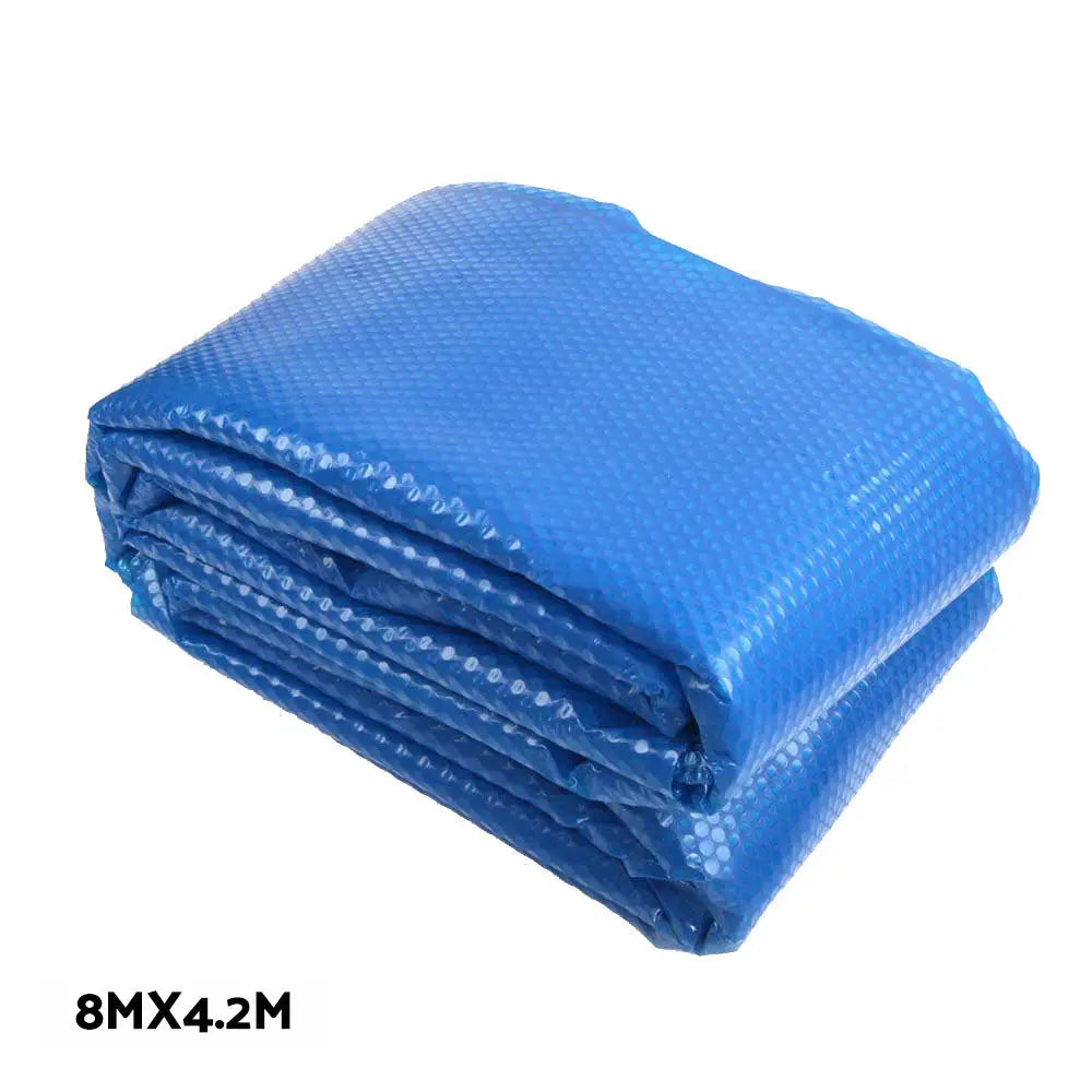 Aquabuddy Pool Cover 500 Micron 8x4.2m Blue Swimming Pool Solar Blanket 5.5m Roller - Home & Garden > Pool & Accessories