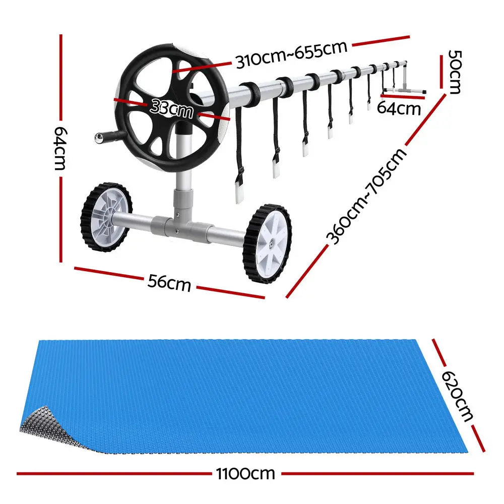 Aquabuddy Pool Cover 600 Micron 11x6.2m w/ Roller 6.55m Swimming Pools Solar Blanket - Home & Garden > Pool &