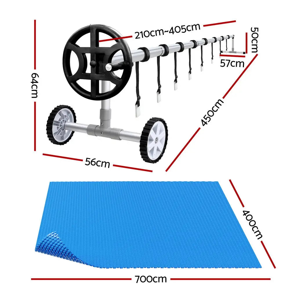 Aquabuddy Pool Cover 600 Micron 7x4m w/ Roller 4m Swimming Pools Solar Blanket - Home & Garden > Pool & Accessories >