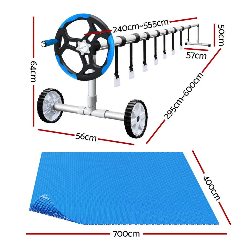 Aquabuddy Pool Cover 600 Micron 7x4m w/ Roller 5.55m Solar Blanket Blue - Home & Garden > Pool & Accessories > Pool