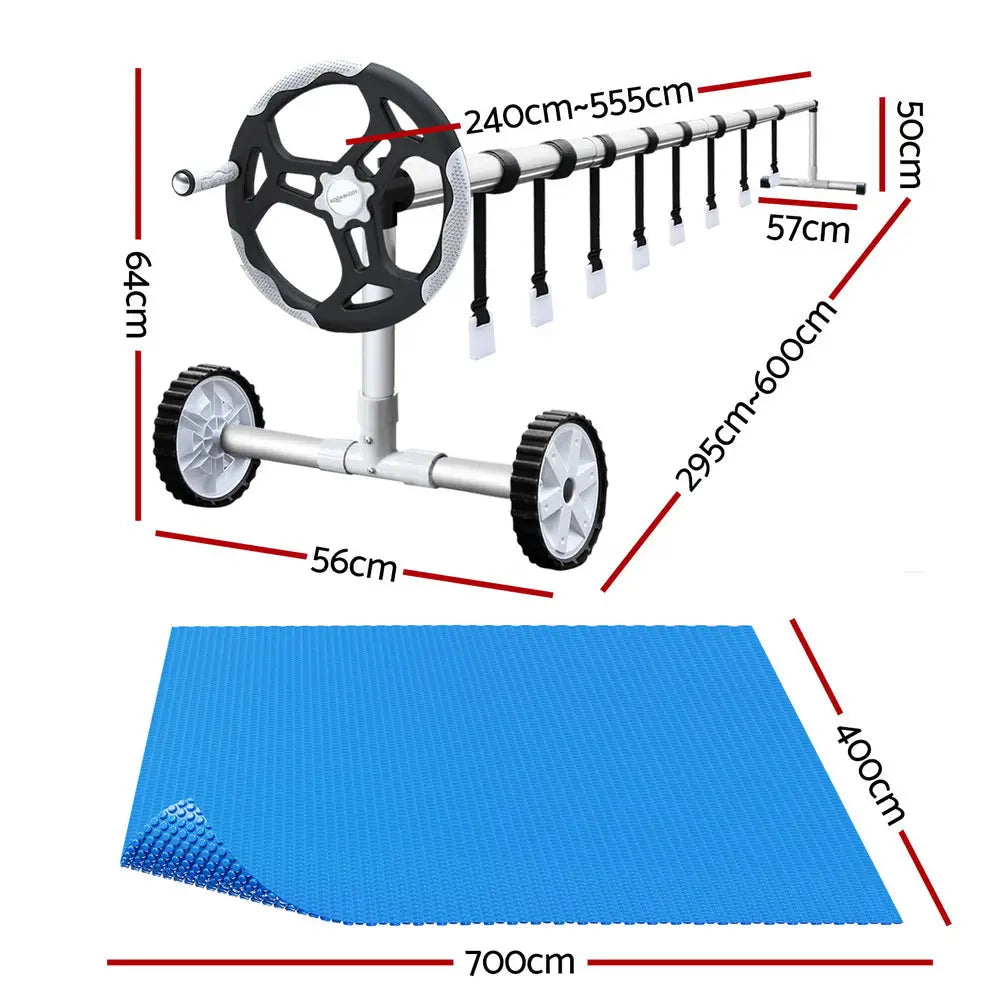 Aquabuddy Pool Cover 600 Micron 7x4m w/ Roller 5.55m Swimming Pools Solar Blanket - Home & Garden > Pool & Accessories