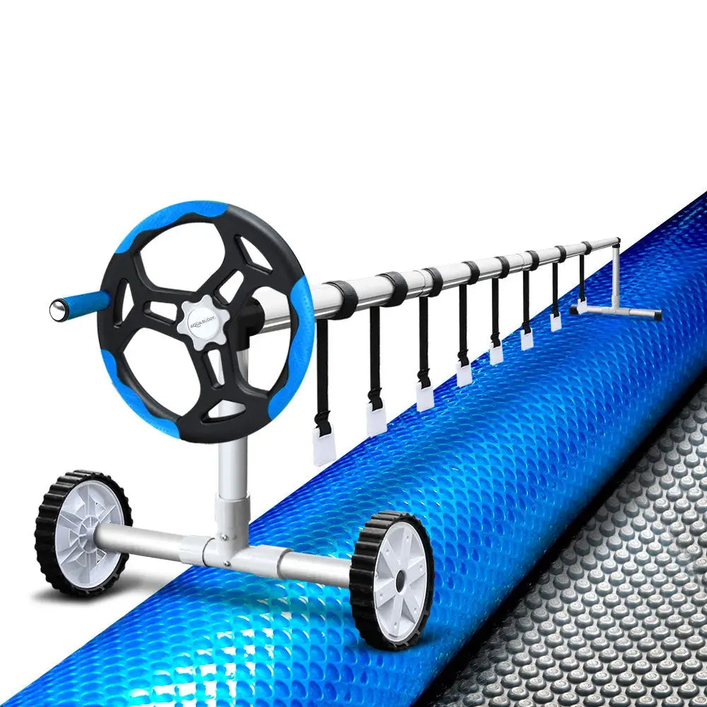 Aquabuddy Pool Cover 8x4.2m 400 Micron Silver Swimming Pool Solar Blanket 5.5m Blue Roller - Home & Garden > Pool &