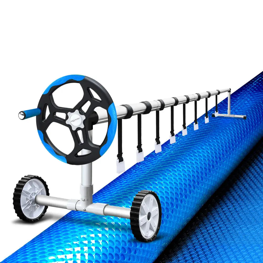 Aquabuddy Pool Cover 8x4.2m 400 Micron Swimming Pool Solar Blanket 5.5m Roller Blue - Home & Garden > Pool & Accessories