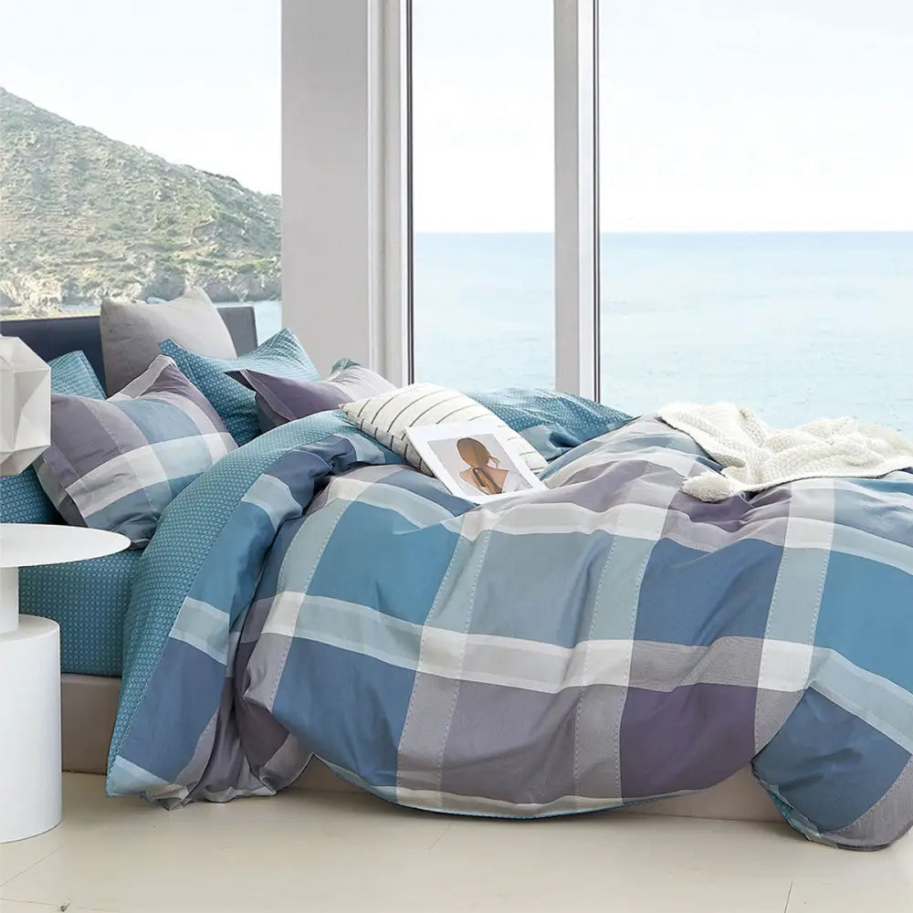 Ardor 250TC Costa Check Cotton Sateen Quilt Cover Set King - Home & Garden > Bedding > Bed Sheets