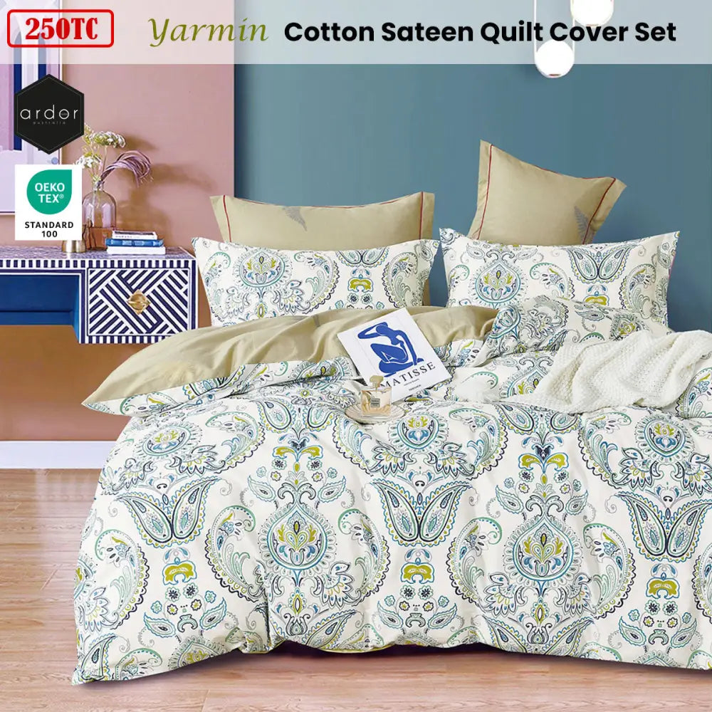 Ardor 250TC Yarmin Moroccan Cotton Sateen Quilt Cover Set King - Home & Garden > Bedding > Bed Sheets