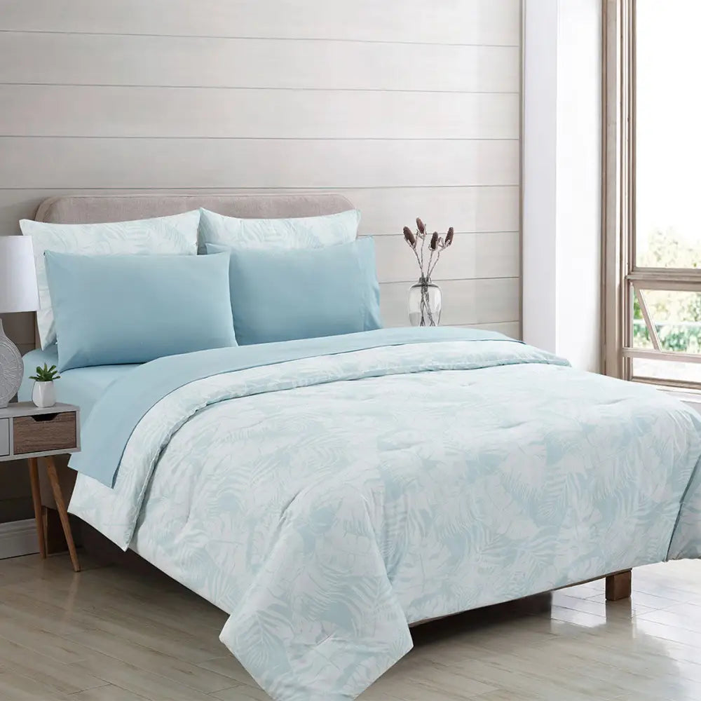 Ardor Bayview Blue 7 Pcs Bed-In-A-Bag Comforter Set with Sheet Set Queen - Home & Garden > Bedding > Bed Sheets