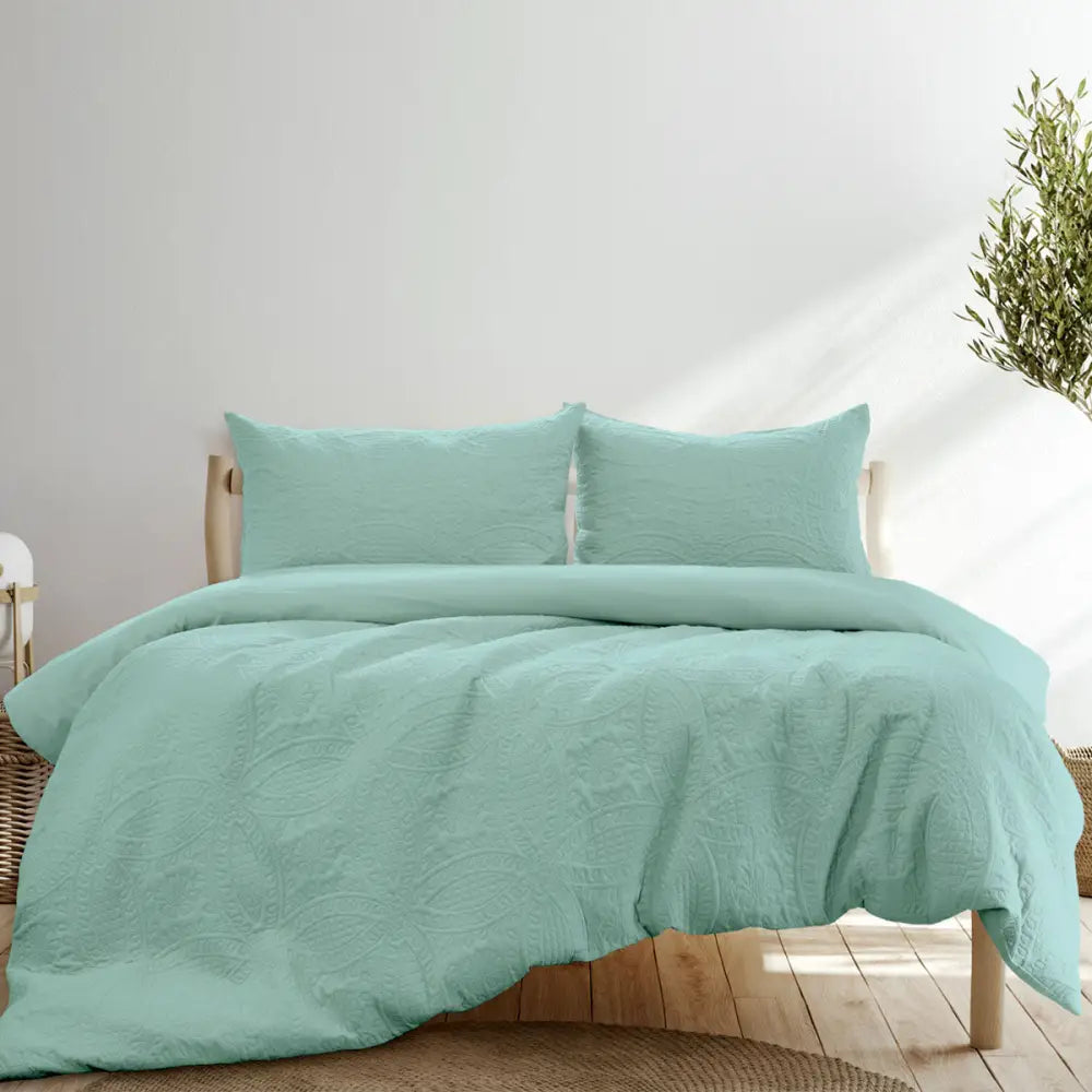 Ardor Eddison Bluestone Light Quilted Embossed Quilt Cover Set Queen - Home & Garden > Bedding