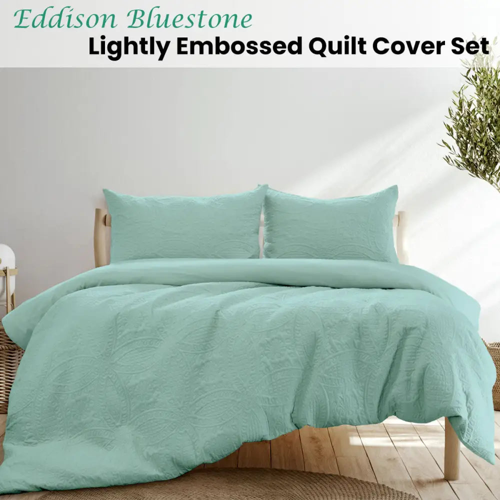 Ardor Eddison Bluestone Light Quilted Embossed Quilt Cover Set Queen - Home & Garden > Bedding