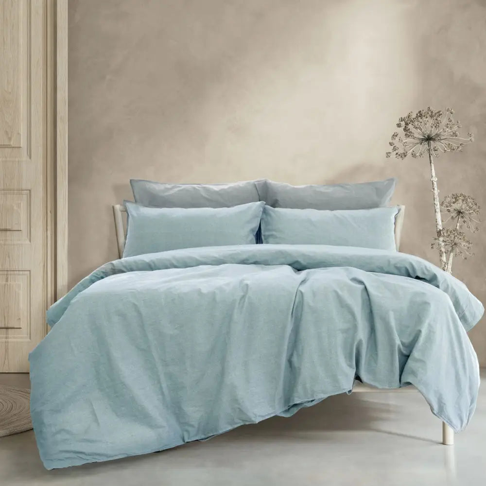 Ardor Embre Chambray Linen Look 100% Cotton Quilt Cover Set Queen - Home & Garden > Bedding
