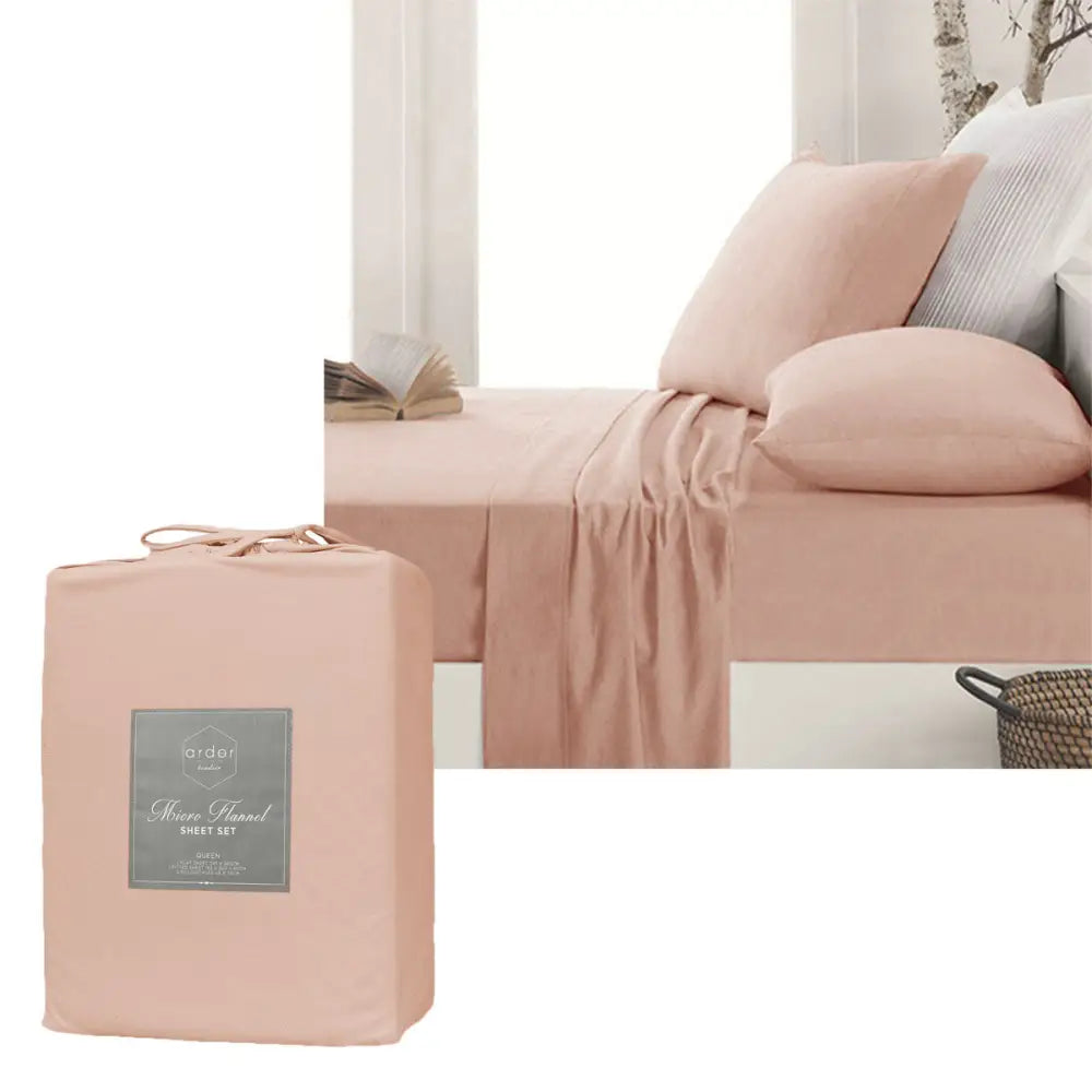 Ardor Micro Flannel Sheet Set Dusty Pink Mega Queen - Home & Garden > Bedding