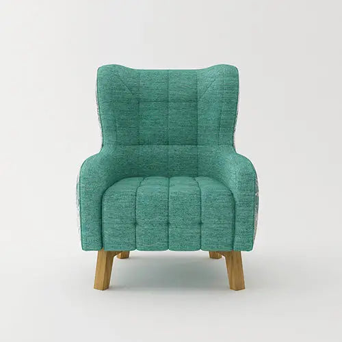 Armchair High back Lounge Accent Chair Designer Printed Fabric with Wooden Leg - Furniture > Sofas