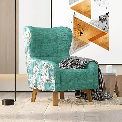 Armchair High back Lounge Accent Chair Designer Printed Fabric with Wooden Leg - Furniture > Sofas