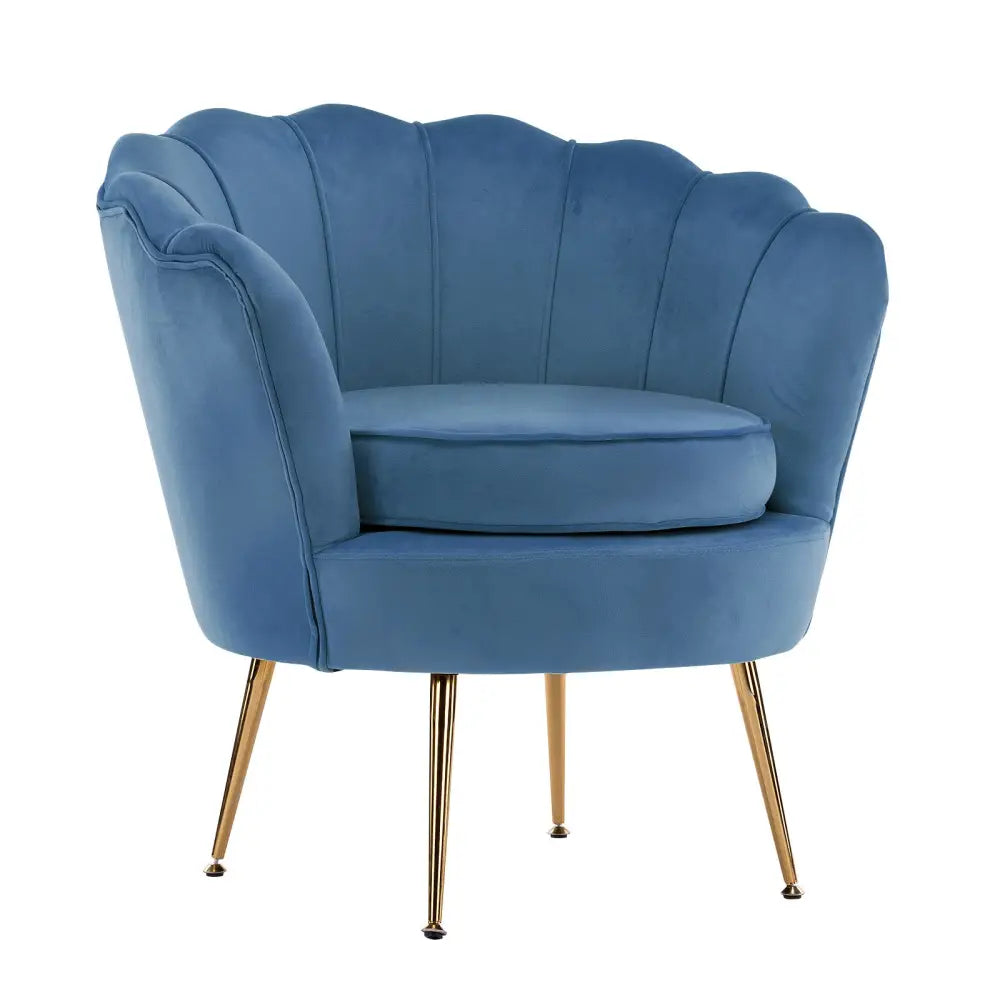 Armchair Padded Lounge Chair Accent Velvet Shell Scallop NAVY BLUE - Furniture > Bedroom > Bedside Tables