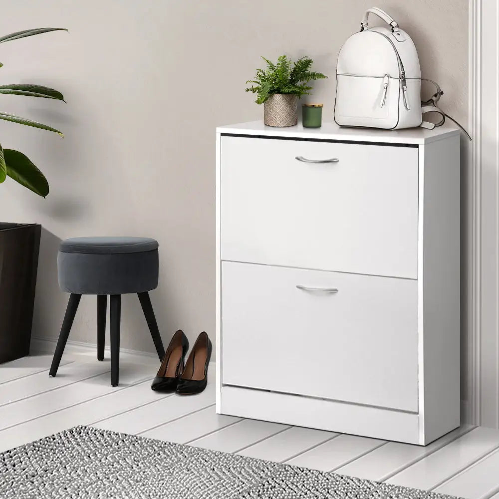 Artiss 2 Door Shoe Cabinet - White - Home & Garden > Storage