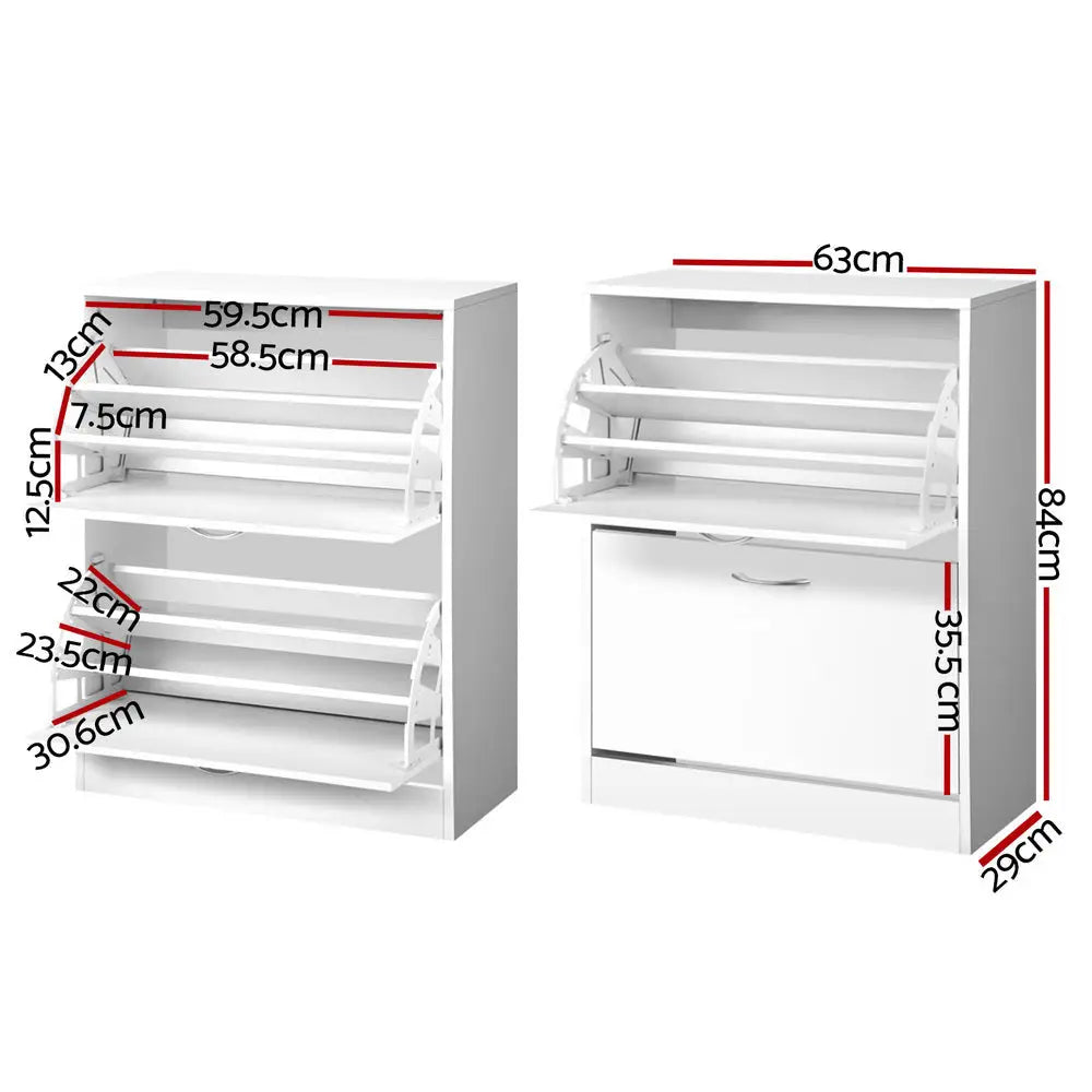 Artiss 2 Door Shoe Cabinet - White - Home & Garden > Storage