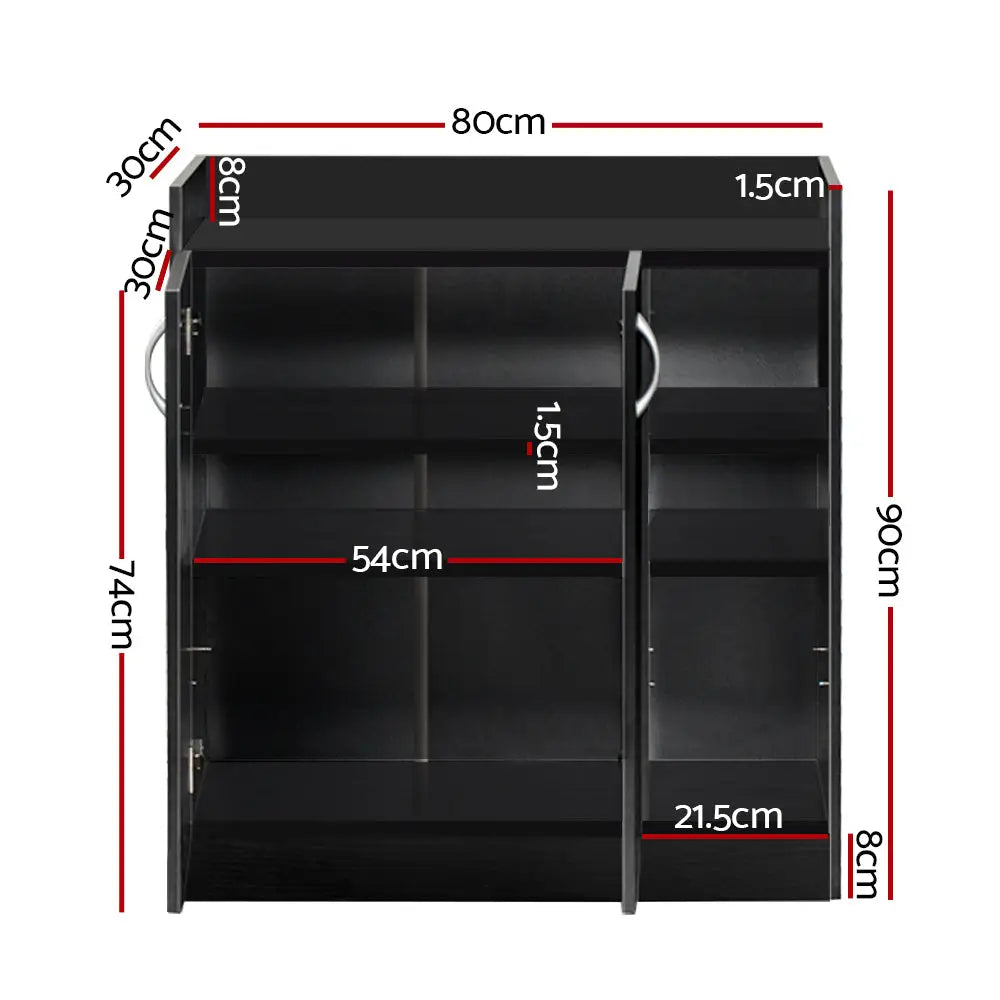 Artiss 2 Doors Shoe Cabinet Storage Cupboard - Black - Home & Garden > Storage