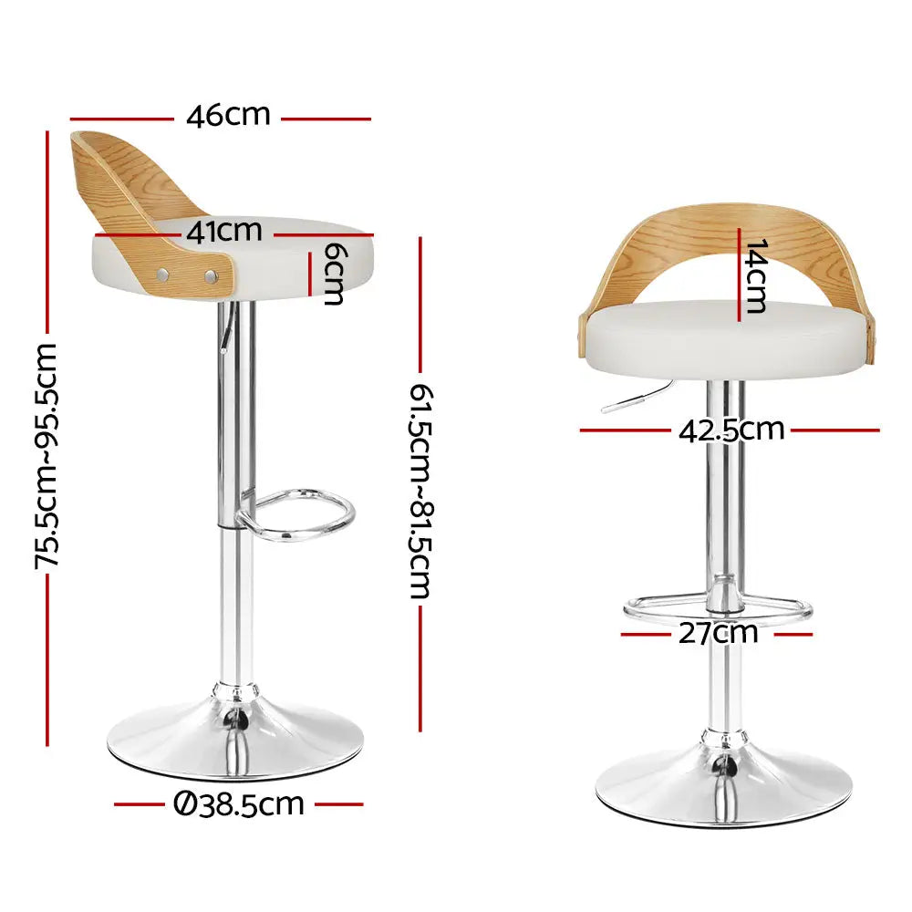 Artiss 2x Bar Stools Adjustable Leather Padded White - Furniture > Bar Stools & Chairs