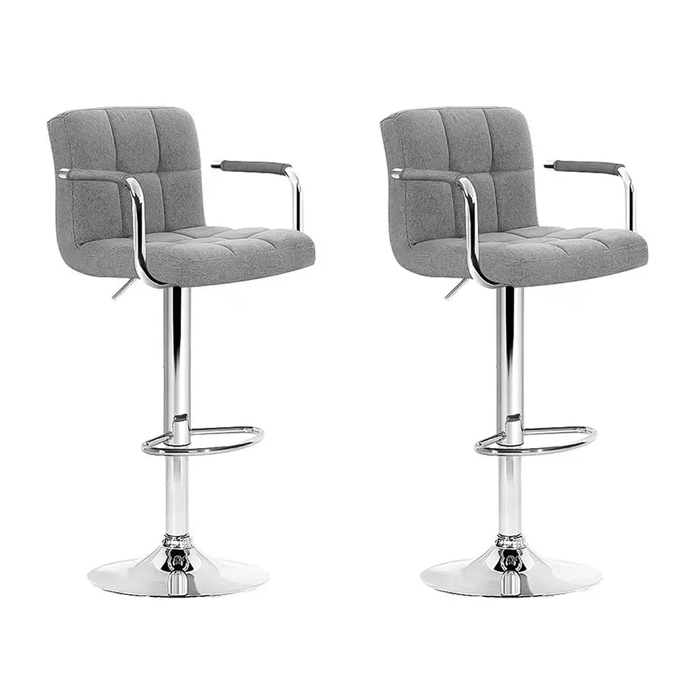 Artiss 2x Bar Stools Fabric Gas Lift w/Armrest Grey - Furniture > Bar Stools & Chairs