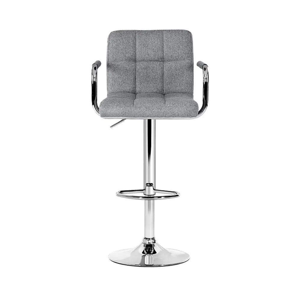Artiss 2x Bar Stools Fabric Gas Lift w/Armrest Grey - Furniture > Bar Stools & Chairs