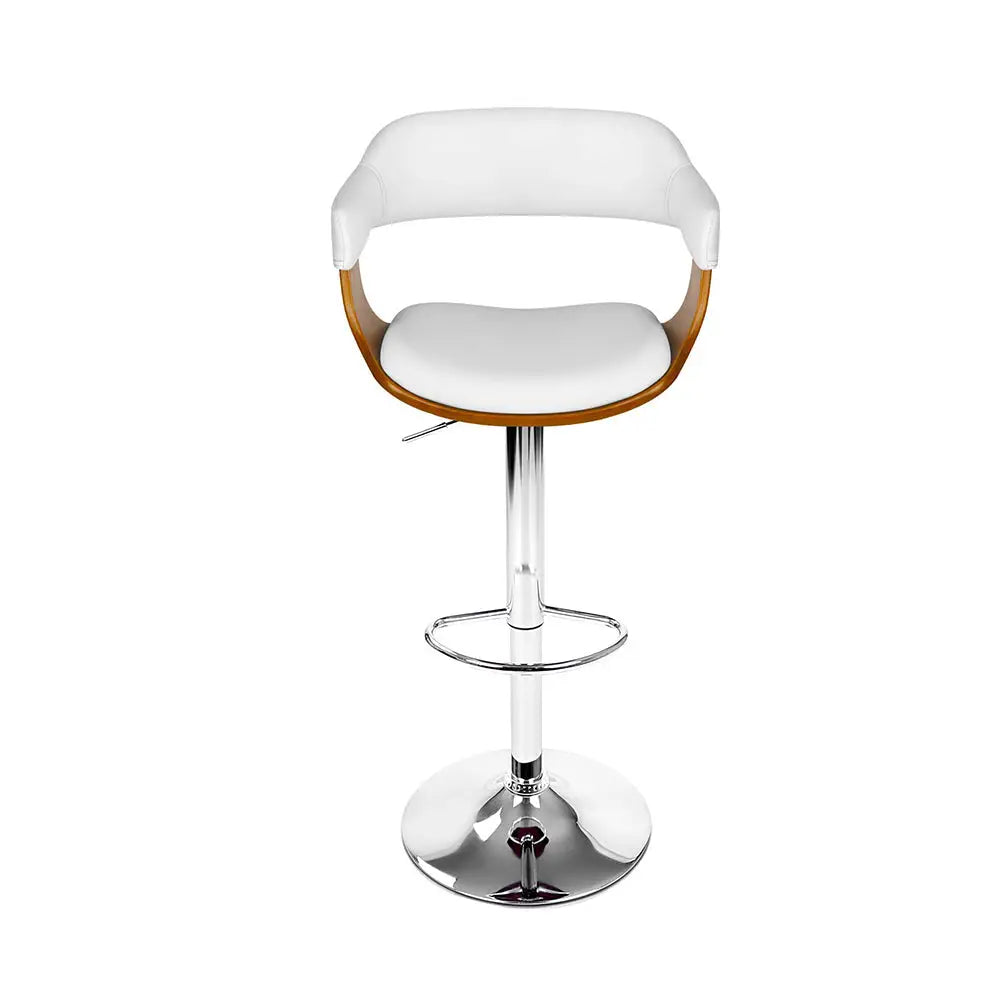 Artiss 2x Bar Stools Gas Lift Leather w/Armrest White - Furniture > Bar Stools & Chairs