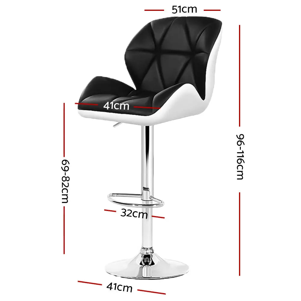 Artiss 2x Bar Stools Gas Lift Padded Leather Black & White - Furniture > Bar Stools & Chairs