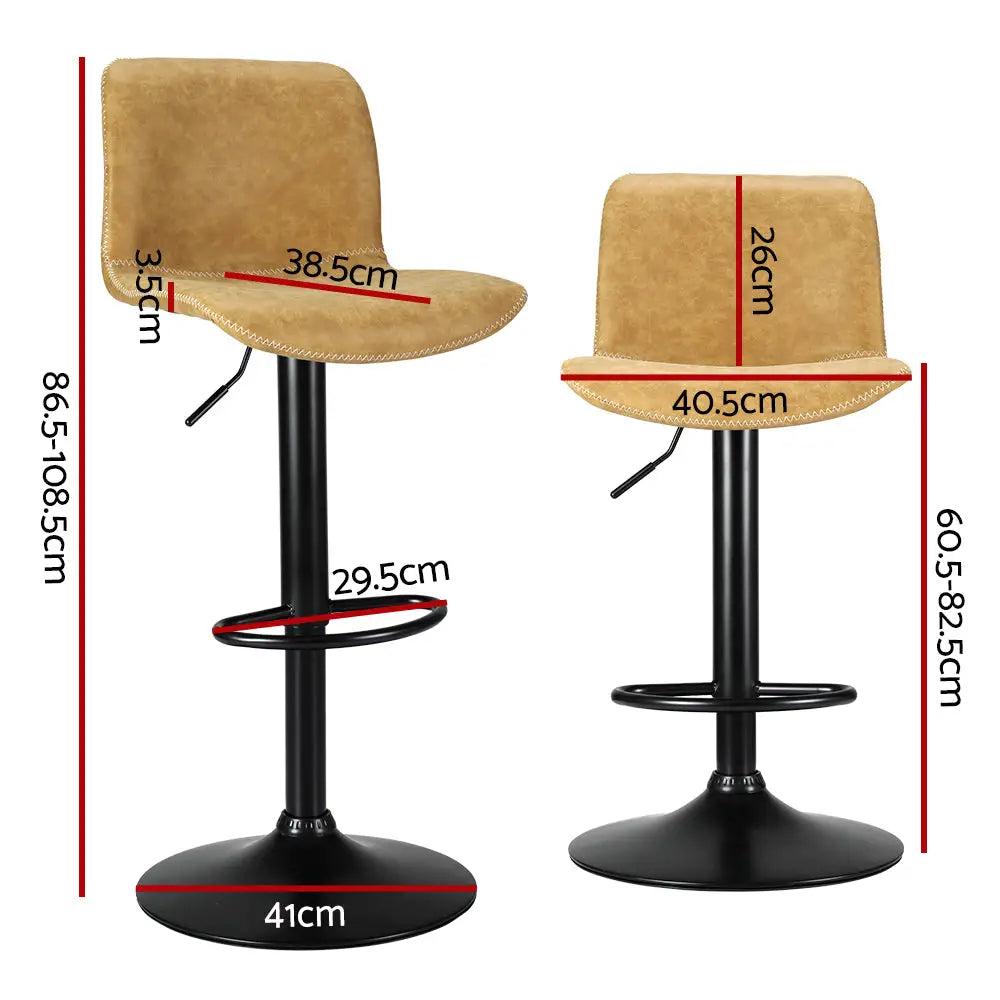 Artiss 2x Bar Stools Kitchen Swivel Bar Stool Gas Lift Chairs Barstools Brown - Furniture > Bar Stools & Chairs