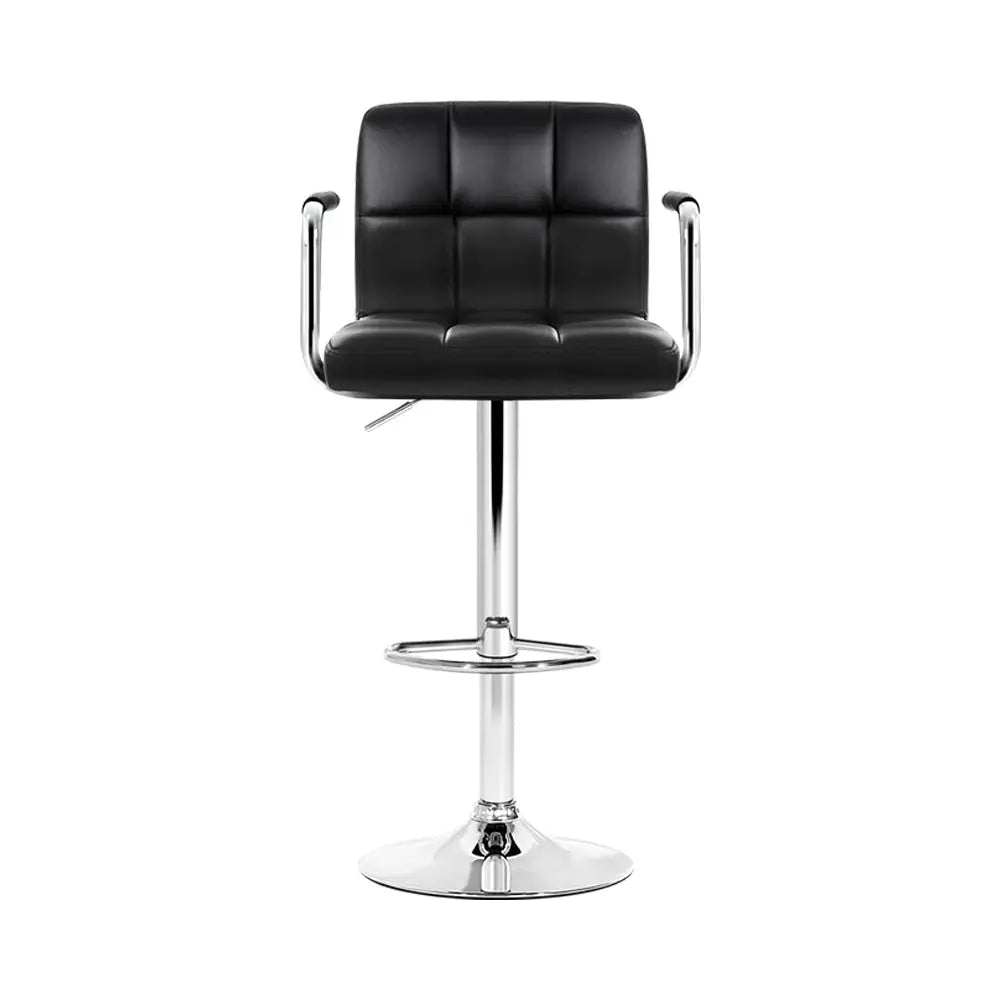 Artiss 2x Bar Stools Leather Gas Lift w/Armrest Black - Furniture > Bar Stools & Chairs