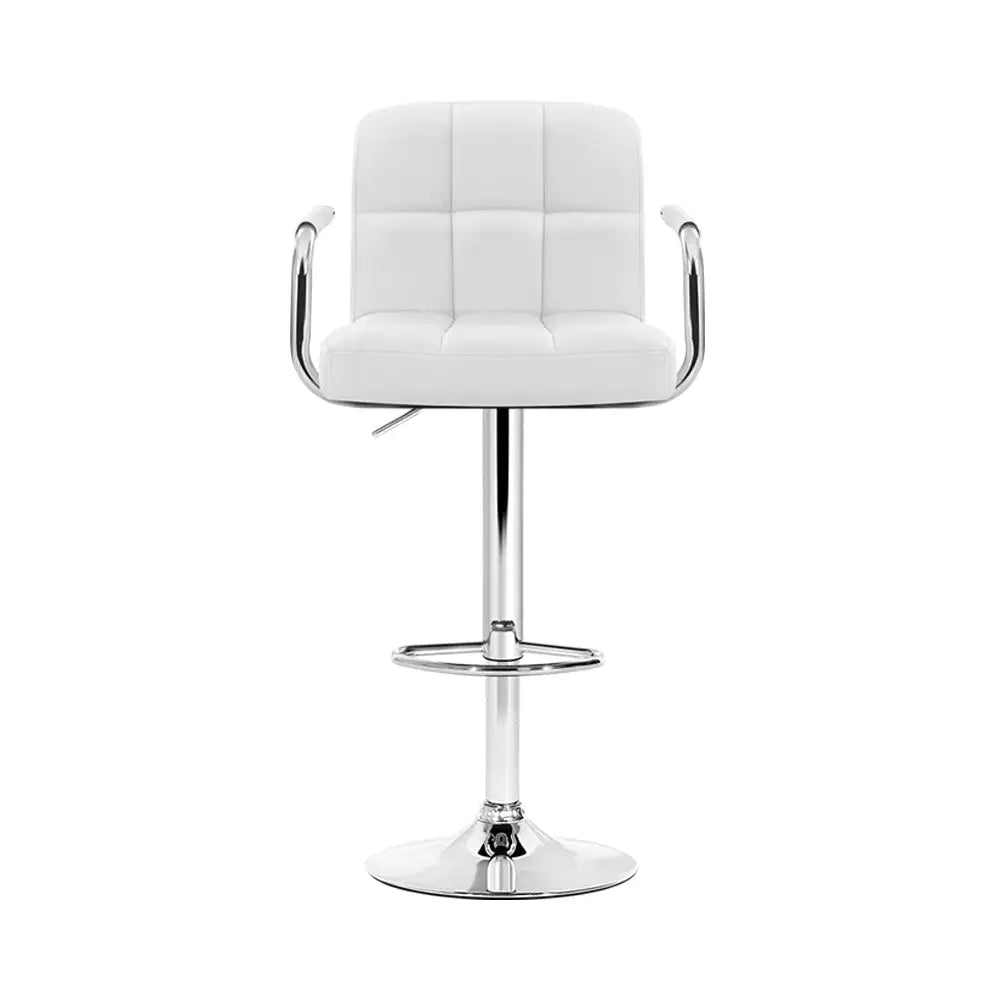 Artiss 2x Bar Stools Leather Gas Lift w/Armrest White - Furniture > Bar Stools & Chairs