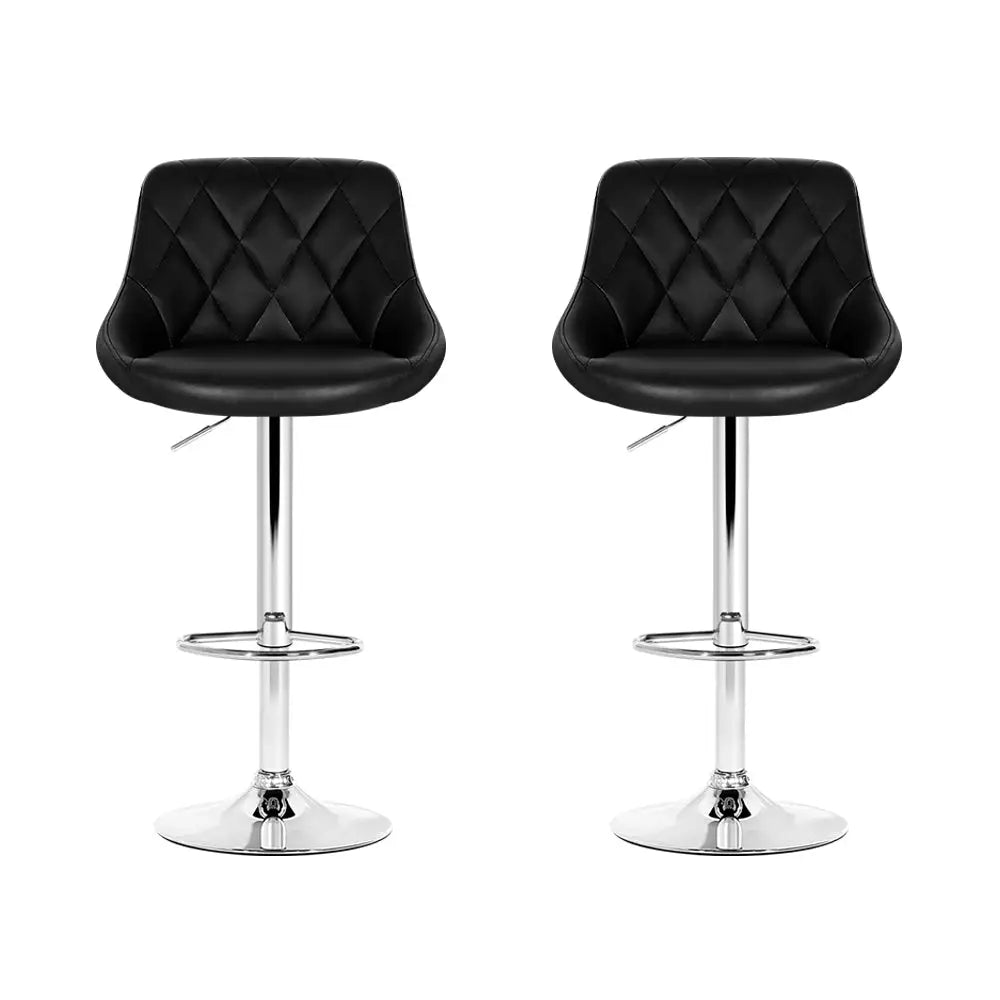 Artiss 2x Bar Stools Leather Padded Gas Lift Stool Black - Furniture > Bar Stools & Chairs > Table & Bar Stools