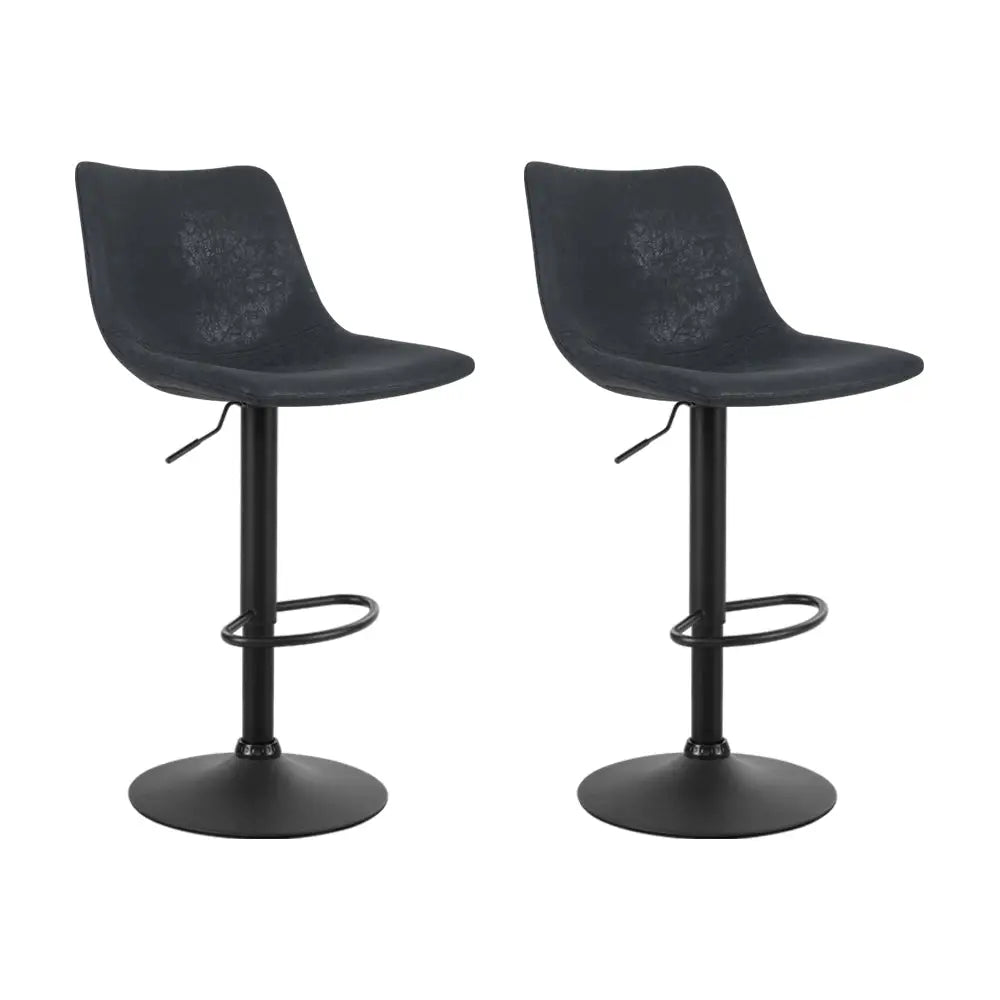 Artiss 2x Bar Stools Vintage Leather Swivel Gas Lift Black - Furniture > Bar Stools & Chairs