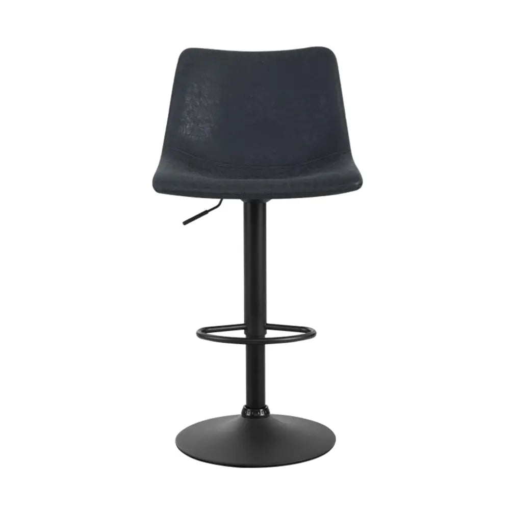 Artiss 2x Bar Stools Vintage Leather Swivel Gas Lift Black - Furniture > Bar Stools & Chairs