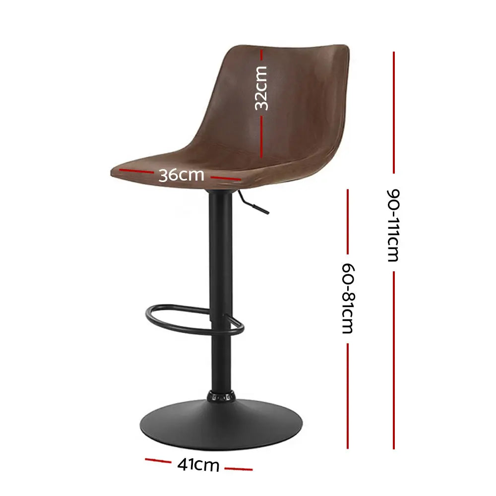 Artiss 2x Bar Stools Vintage Leather Swivel Gas Lift Brown - Furniture > Bar Stools & Chairs