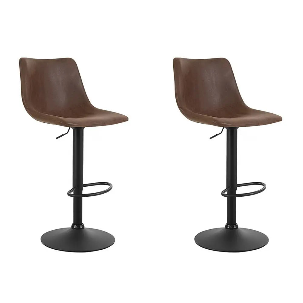 Artiss 2x Bar Stools Vintage Leather Swivel Gas Lift Brown - Furniture > Bar Stools & Chairs