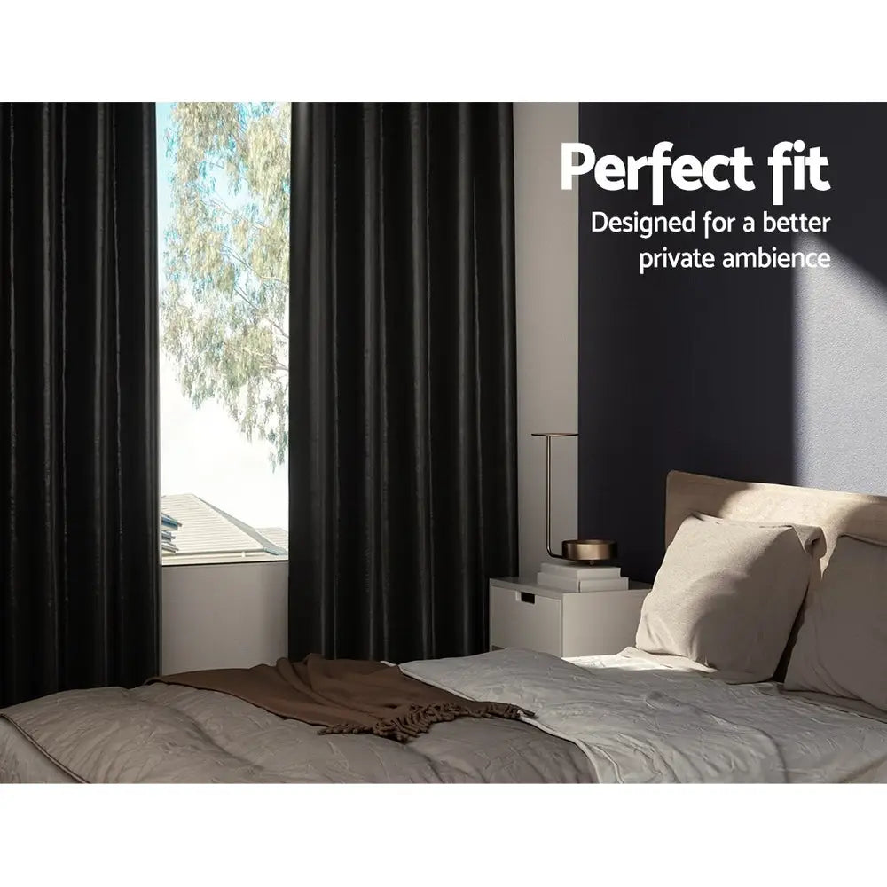Artiss 2X Blockout Curtains Eyelet 140x230cm Black Shine - Home & Garden > Curtains