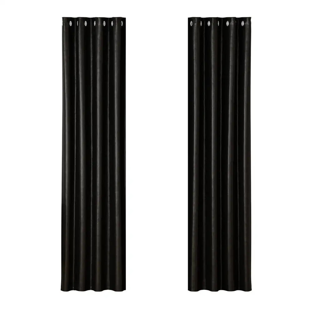 Artiss 2X Blockout Curtains Eyelet 140x230cm Black Shine - Home & Garden > Curtains