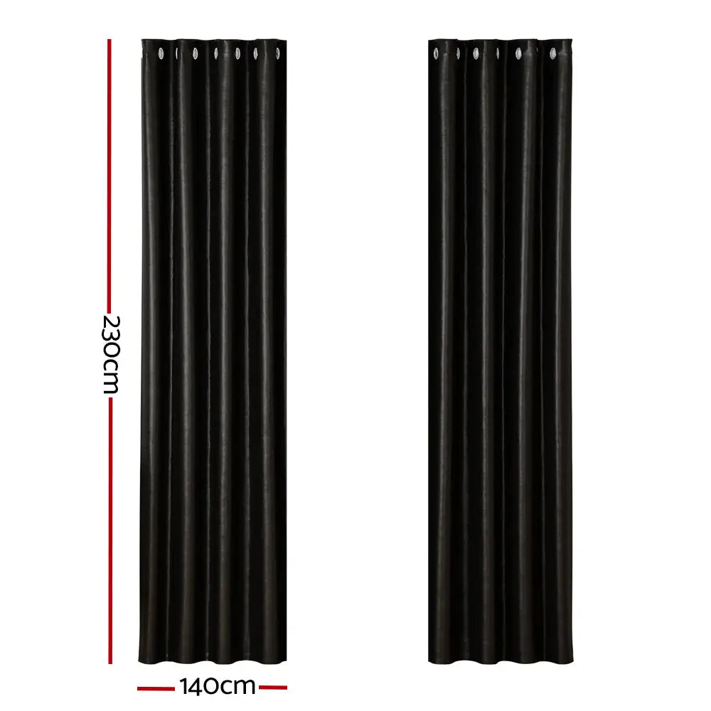 Artiss 2X Blockout Curtains Eyelet 140x230cm Black Shine - Home & Garden > Curtains