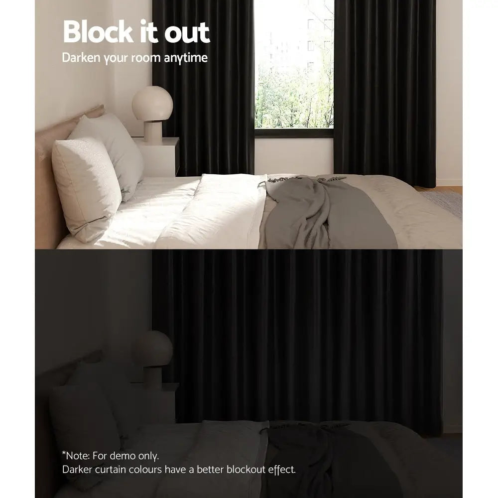 Artiss 2X Blockout Curtains Eyelet 180x213cm Black Shine - Home & Garden > Curtains