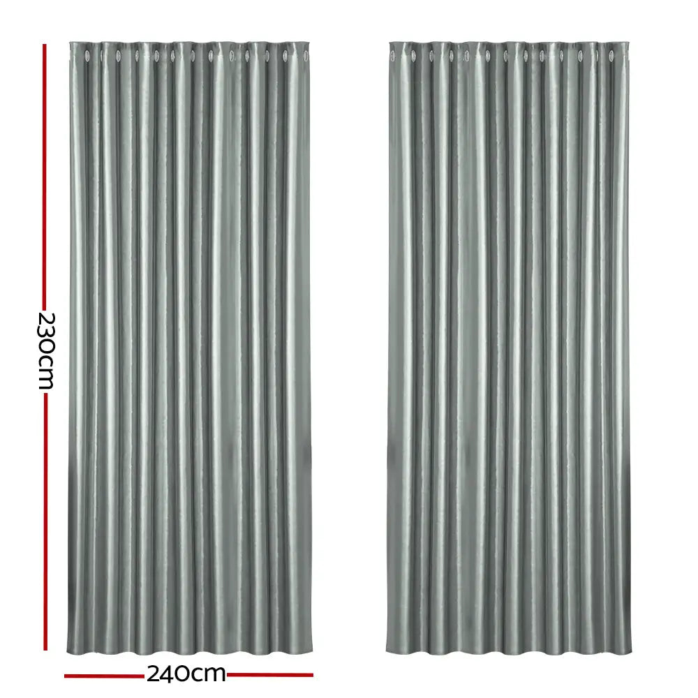 Artiss 2X Blockout Curtains Eyelet 240x230cm Grey Shine - Home & Garden > Curtains
