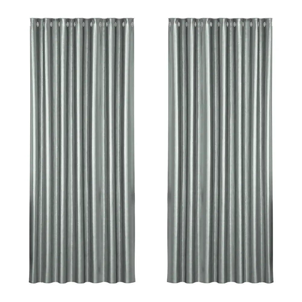 Artiss 2X Blockout Curtains Eyelet 240x230cm Grey Shine - Home & Garden > Curtains