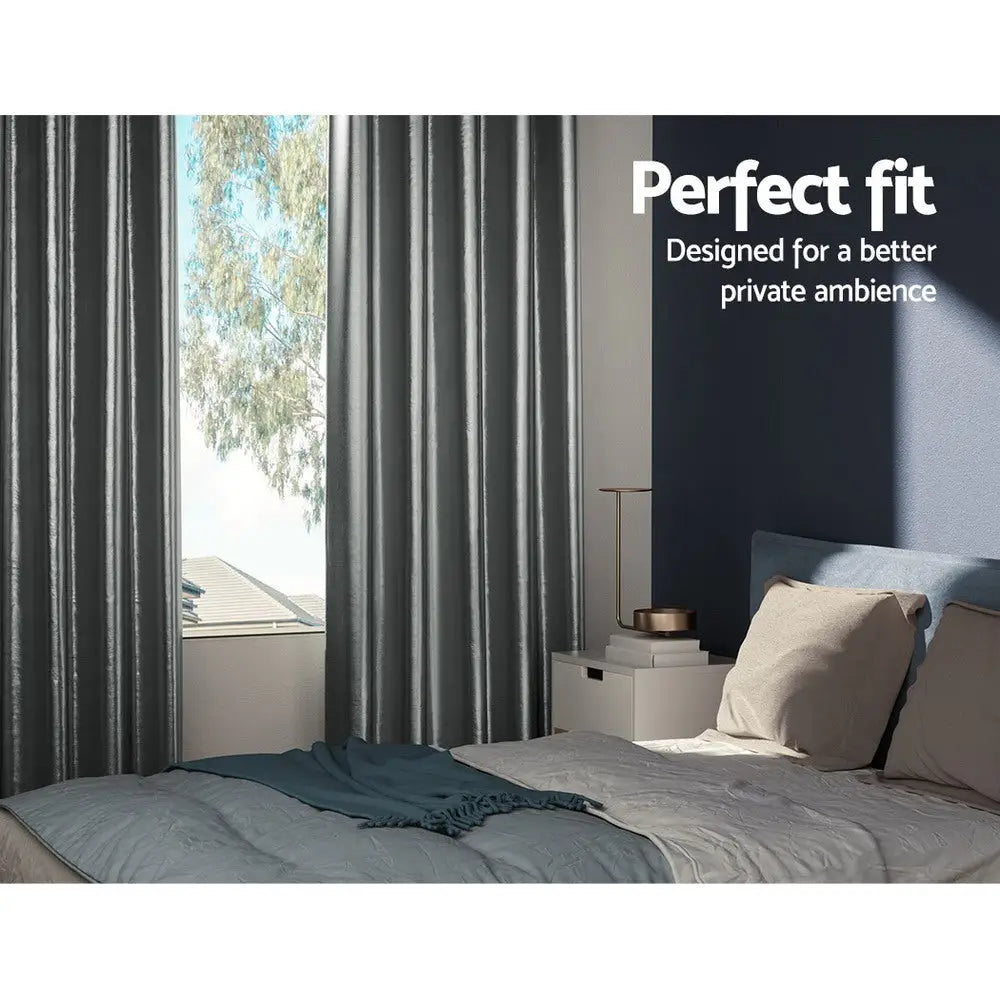 Artiss 2X Blockout Curtains Eyelet 240x230cm Grey Shine - Home & Garden > Curtains