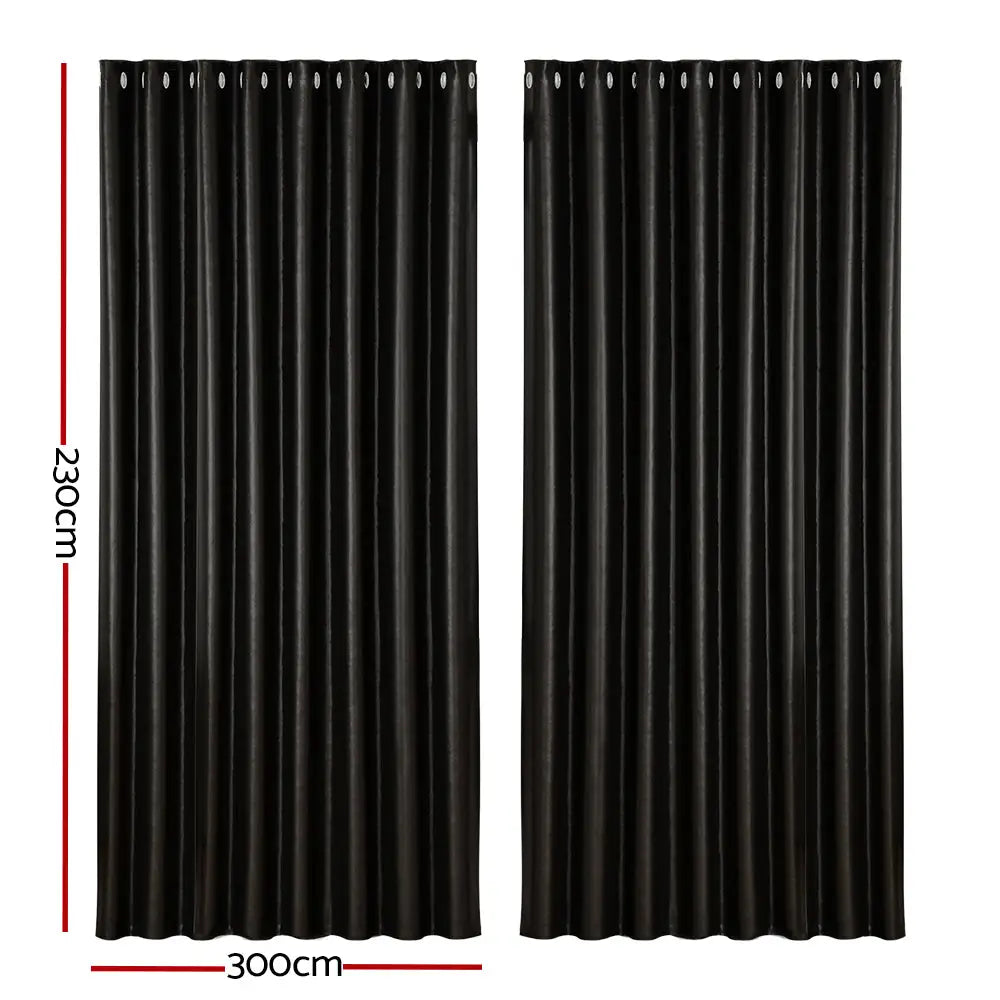 Artiss 2X Blockout Curtains Eyelet 300x230cm Black Shine - Home & Garden > Curtains
